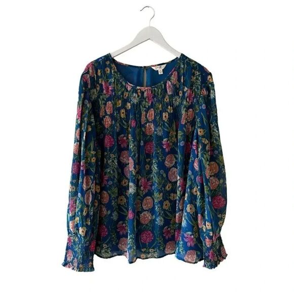 Terra & Sky Women’s Smocked Chiffon Floral Bohemian Blouse Plus Size 2X # 1861 - Picture 1 of 16